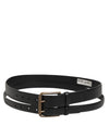 Dolce & Gabbana Black Double Strap Leather Brass Buckle Belt