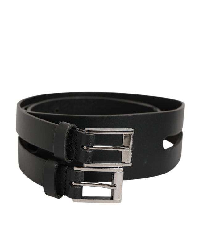 Dolce & Gabbana Black Double Strap Leather Silver Buckle Belt