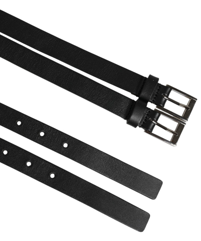 Dolce & Gabbana Black Double Strap Leather Silver Buckle Belt