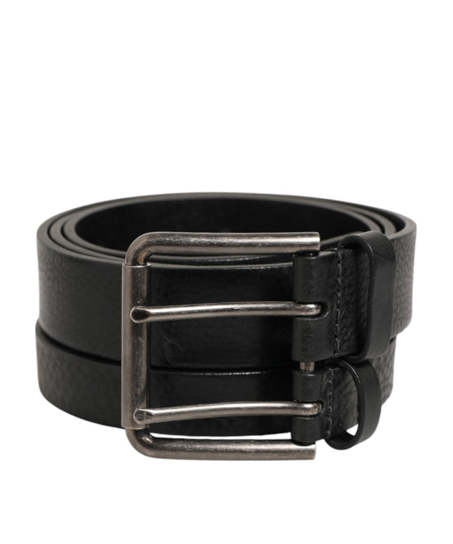 Dolce & Gabbana Black Double Strap Leather Silver Buckle Belt