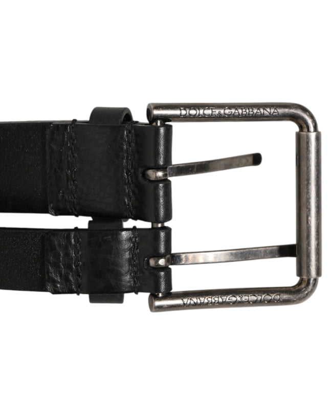 Dolce & Gabbana Black Double Strap Leather Silver Buckle Belt