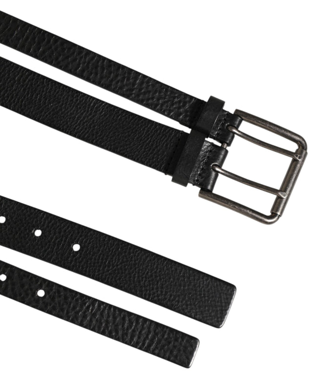 Dolce & Gabbana Black Double Strap Leather Silver Buckle Belt