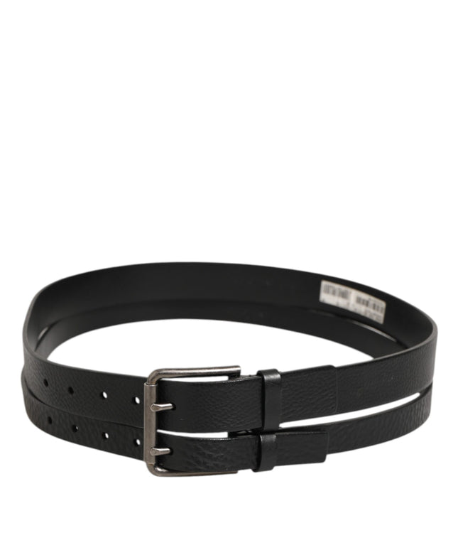 Dolce & Gabbana Black Double Strap Leather Silver Buckle Belt