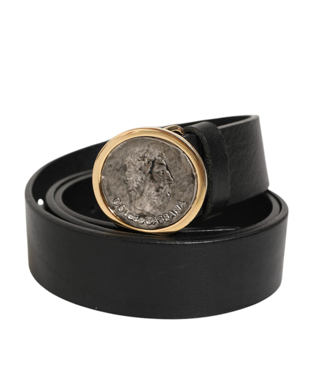 Dolce & Gabbana Black Leather Coin Buckle Classic Men Belt