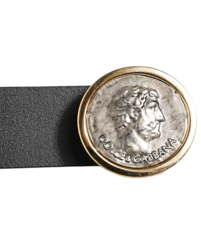 Dolce & Gabbana Black Leather Coin Buckle Classic Men Belt