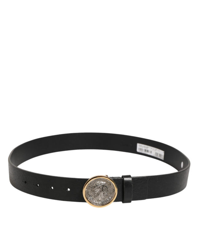 Dolce & Gabbana Black Leather Coin Buckle Classic Men Belt
