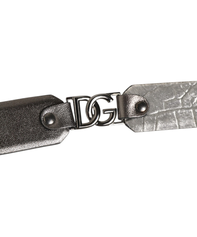 Dolce & Gabbana Black Silver Pebbled Texture Leather Buckle Men Belt