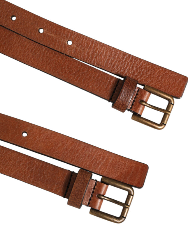 Dolce & Gabbana Brown Double Strap Leather Gold Buckle Belt