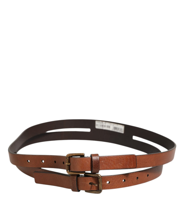 Dolce & Gabbana Brown Double Strap Leather Gold Buckle Belt