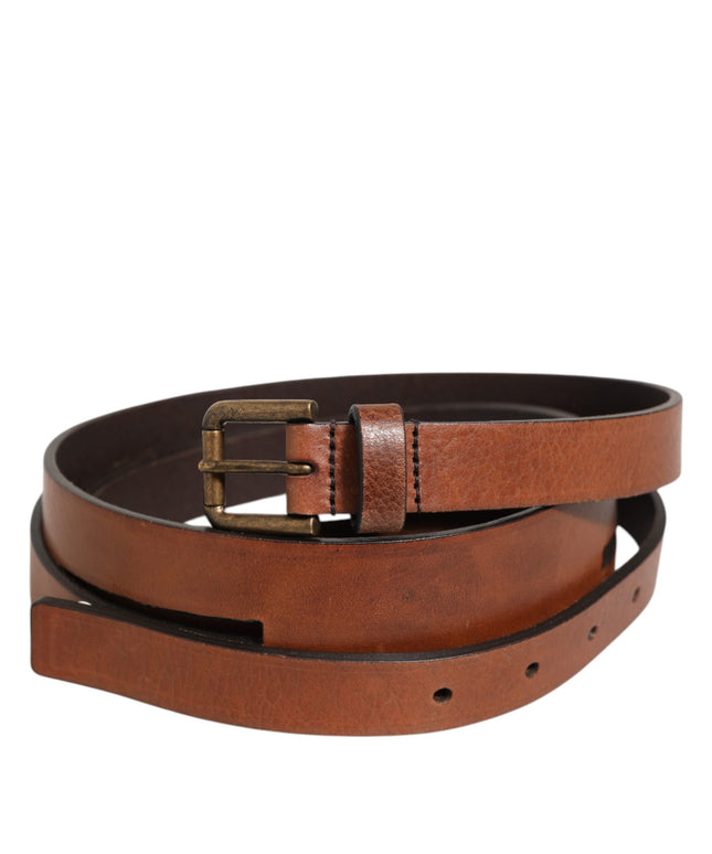 Dolce & Gabbana Brown Double Strap Leather Gold Buckle Belt