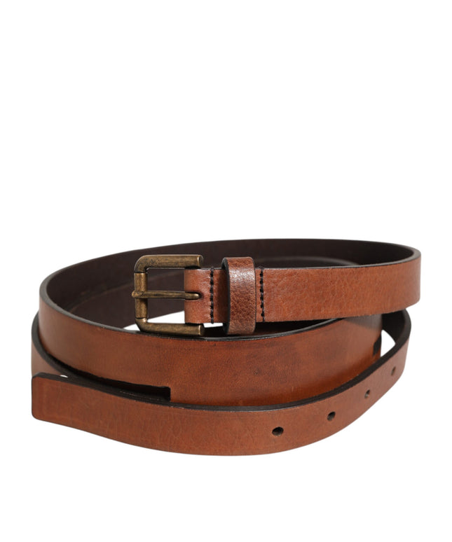 Dolce & Gabbana Brown Double Strap Leather Gold Buckle Belt