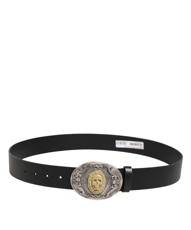 Dolce & Gabbana Black Leather Ornate Metal Buckle Men Belt