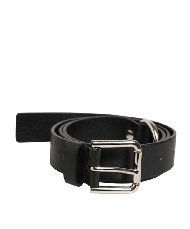 Dolce & Gabbana Black Leather Classic Metal Logo Buckle Belt