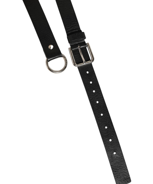 Dolce & Gabbana Black Leather Classic Metal Logo Buckle Belt