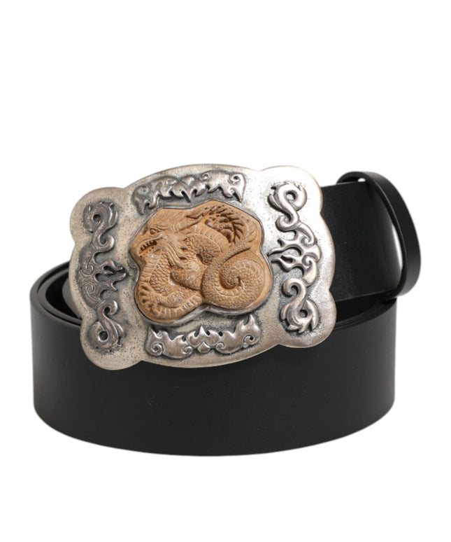 Dolce & Gabbana Black Leather Gothic Dragon Metal Buckle Belt