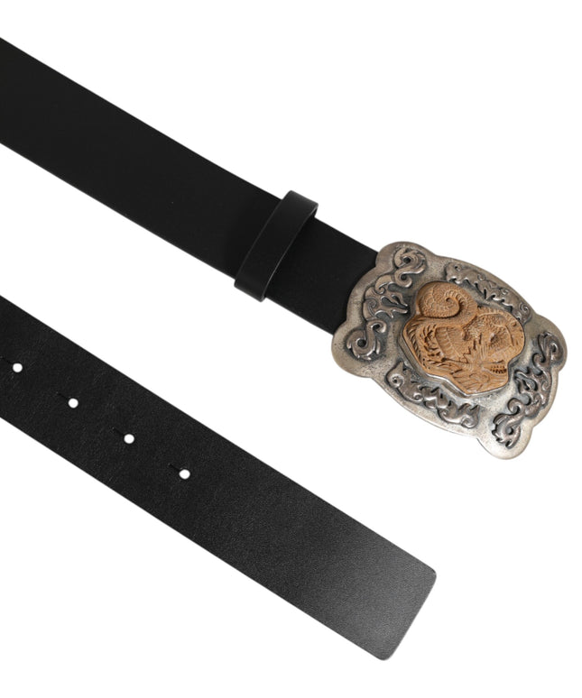 Dolce & Gabbana Black Leather Gothic Dragon Metal Buckle Belt
