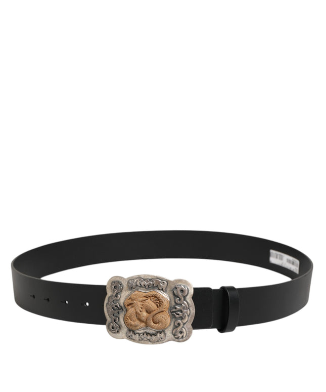 Dolce & Gabbana Black Leather Gothic Dragon Metal Buckle Belt
