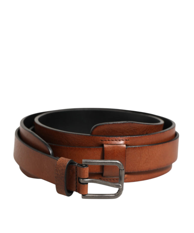 Dolce & Gabbana Brown Classic Gold Metal Logo Buckle Men  Belt