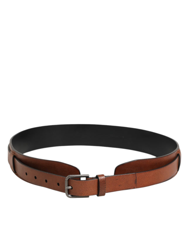 Dolce & Gabbana Brown Classic Gold Metal Logo Buckle Men  Belt