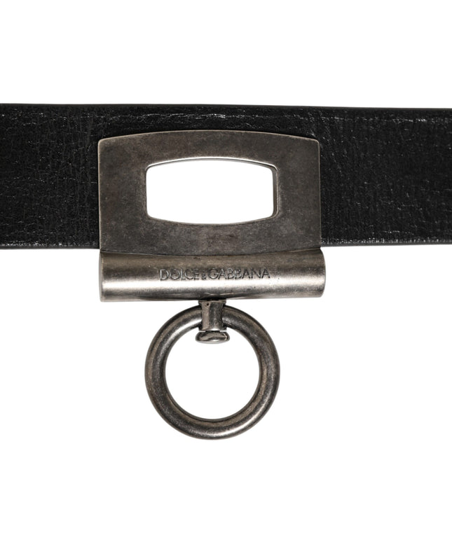 Dolce & Gabbana Black Leather Side Rings Brass Buckle Belt