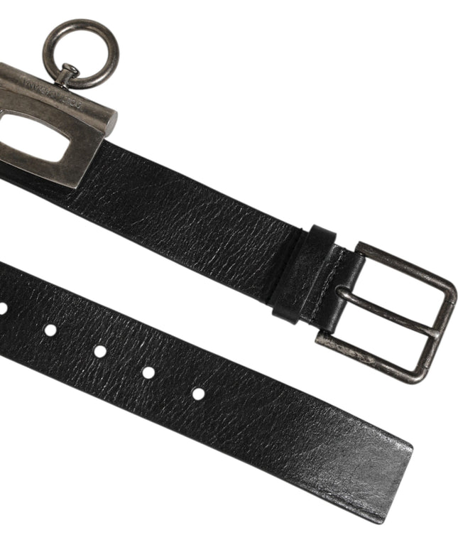 Dolce & Gabbana Black Leather Side Rings Brass Buckle Belt