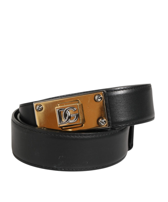 Dolce & Gabbana Black Leather Classic Metal Logo Buckle Belt