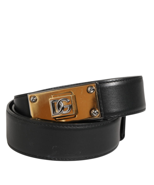 Dolce & Gabbana Black Leather Classic Metal Logo Buckle Belt