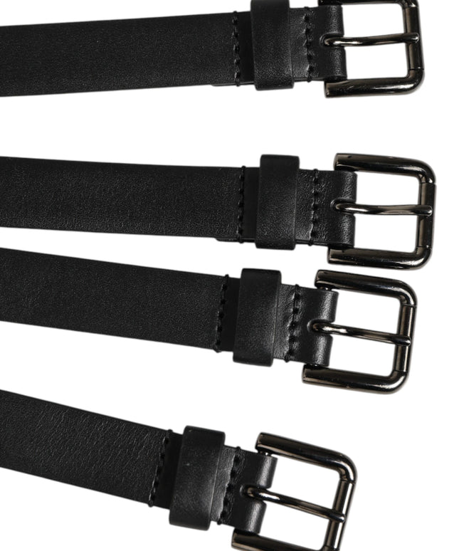 Dolce & Gabbana Black Leather 4-Strap Metal Multi-Buckle Belt