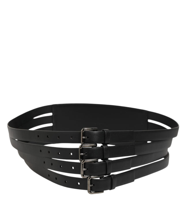 Dolce & Gabbana Black Leather 4-Strap Metal Multi-Buckle Belt