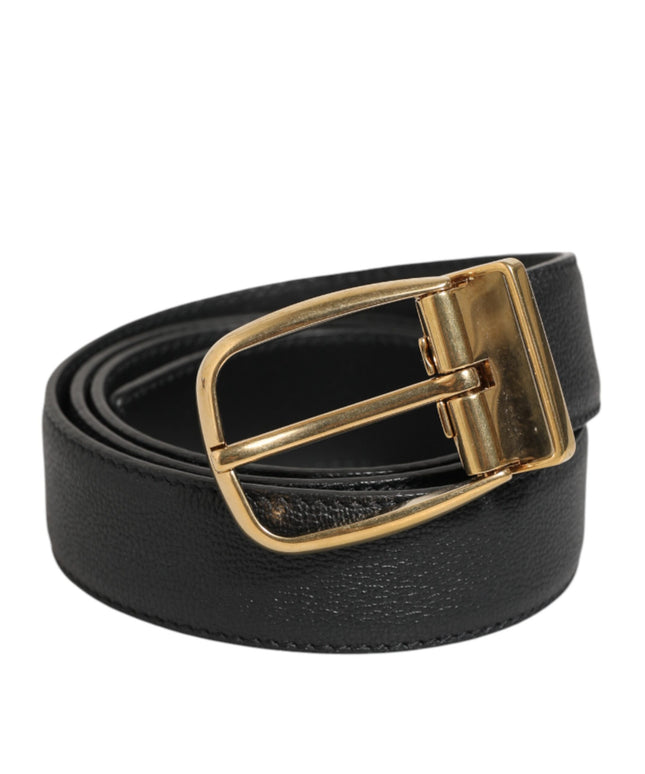 Dolce & Gabbana Black Leather Classic Metal Logo Buckle Belt