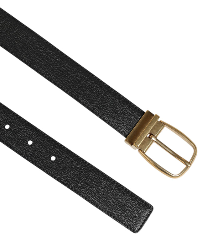 Dolce & Gabbana Black Leather Classic Metal Logo Buckle Belt