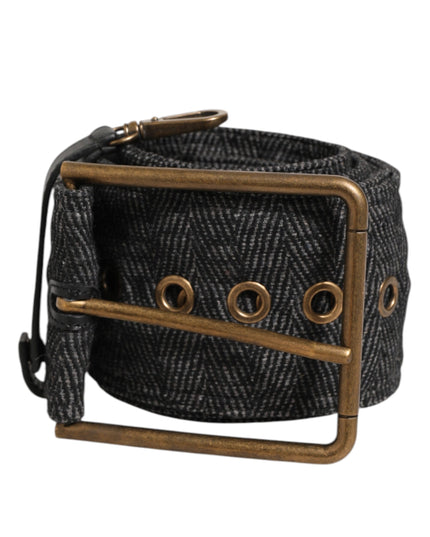Dolce & Gabbana Grey Fabric Logo Plate Metal Brass Buckle Belt