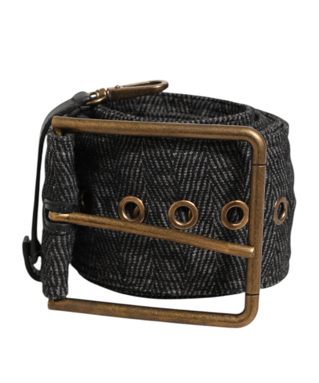 Dolce & Gabbana Grey Fabric Logo Plate Metal Brass Buckle Belt