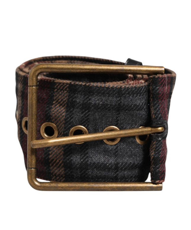 Dolce & Gabbana Plaid Fabric Logo Plate Brass Buckle Belt
