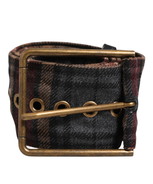 Dolce & Gabbana Plaid Fabric Logo Plate Brass Buckle Belt