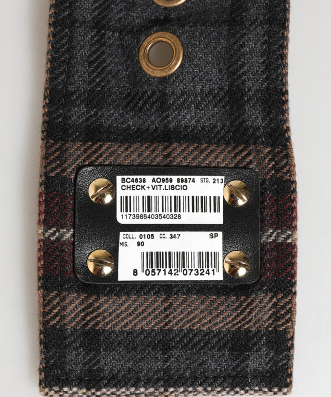 Dolce & Gabbana Plaid Fabric Logo Plate Brass Buckle Belt