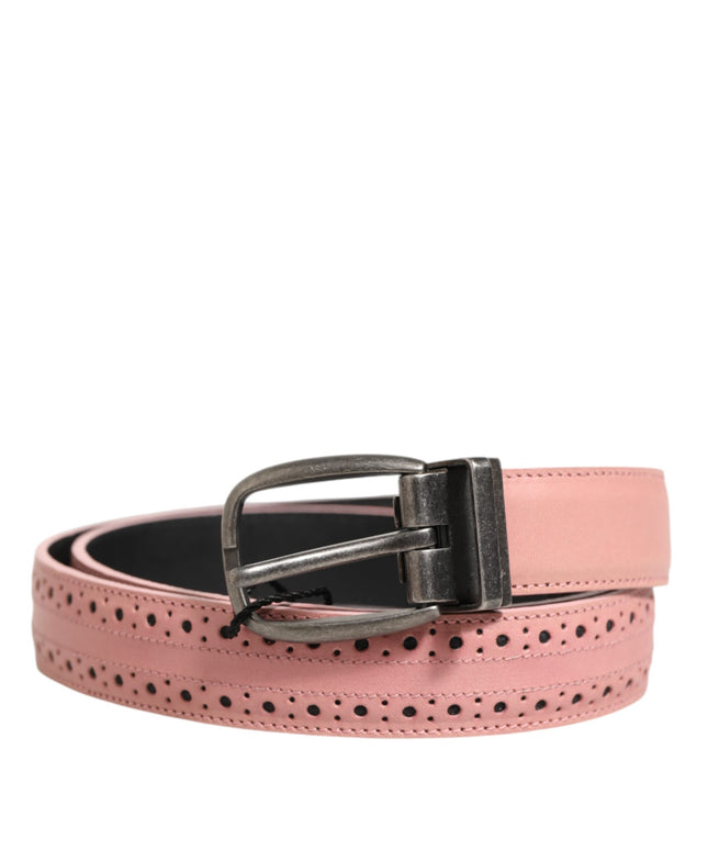 Dolce & Gabbana Pink Leather Perforated Detailing Buckle Belt