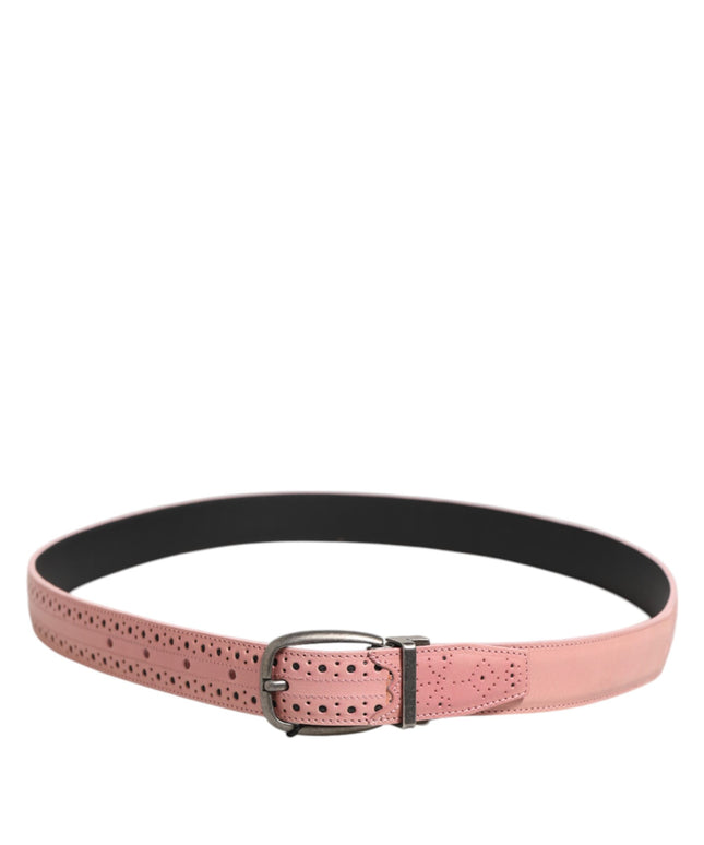 Dolce & Gabbana Pink Leather Perforated Detailing Buckle Belt
