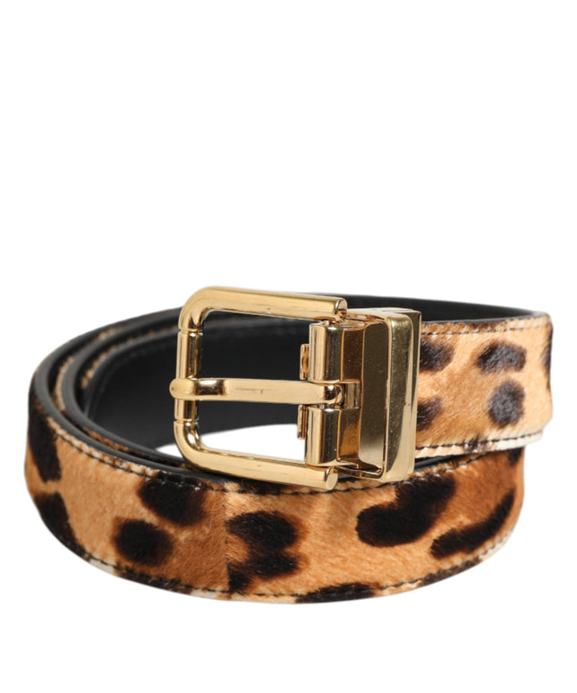 Dolce & Gabbana Brown Leather Leopard Print Metal Buckle Belt