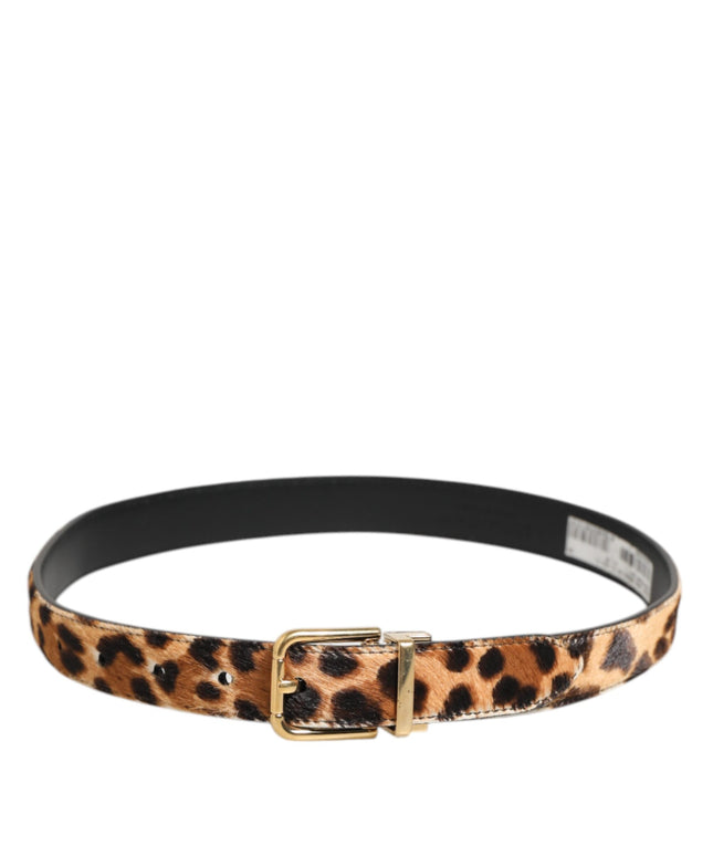 Dolce & Gabbana Brown Leather Leopard Print Metal Buckle Belt