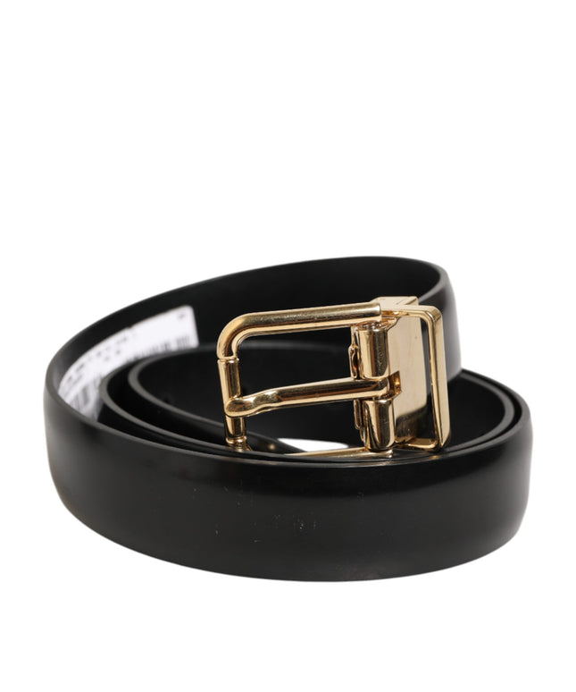 Dolce & Gabbana Black Classic Leather Gold-Tone Buckle Belt