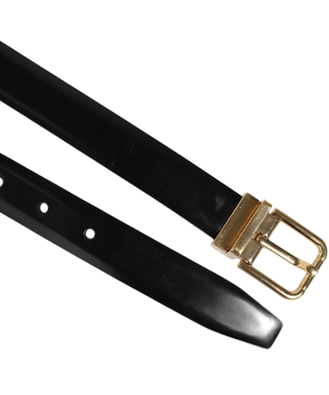 Dolce & Gabbana Black Classic Leather Gold-Tone Buckle Belt