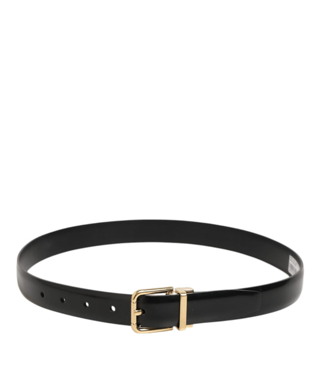 Dolce & Gabbana Black Classic Leather Gold-Tone Buckle Belt