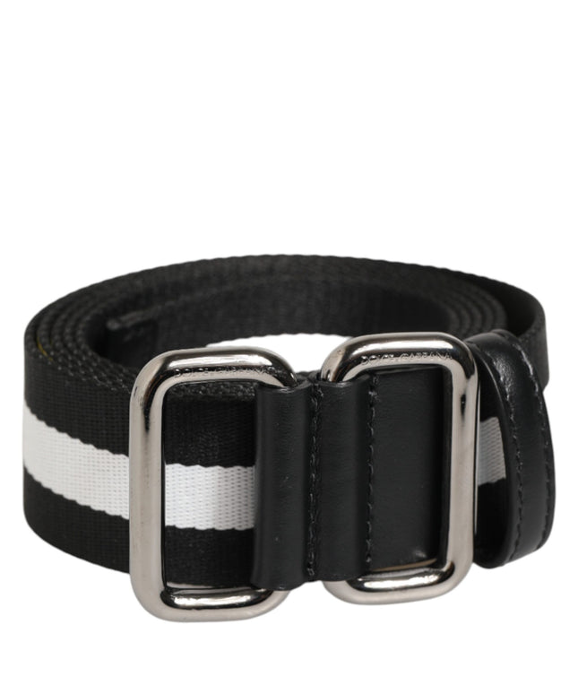 Dolce & Gabbana Black White Striped Metal Buckle Men Belt