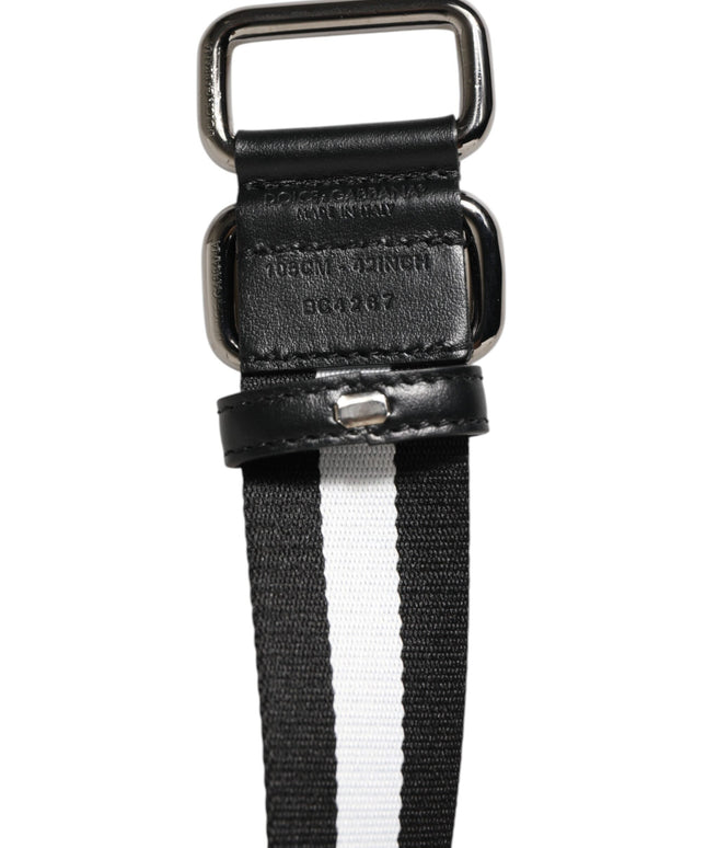 Dolce & Gabbana Black White Striped Metal Buckle Men Belt