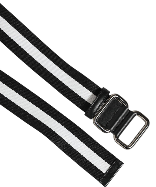 Dolce & Gabbana Black White Striped Metal Buckle Men Belt