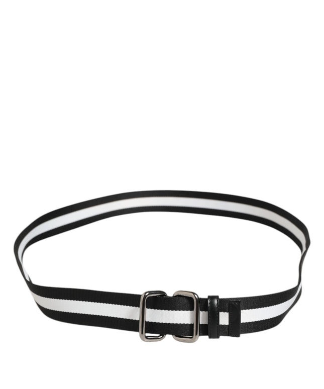 Dolce & Gabbana Black White Striped Metal Buckle Men Belt