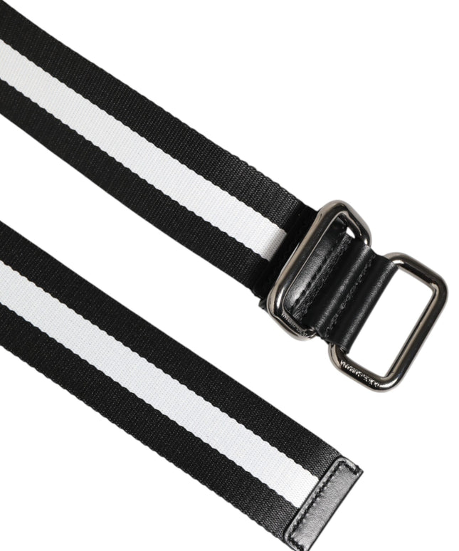 Dolce & Gabbana Black White Striped Logo Metal Buckle Belt