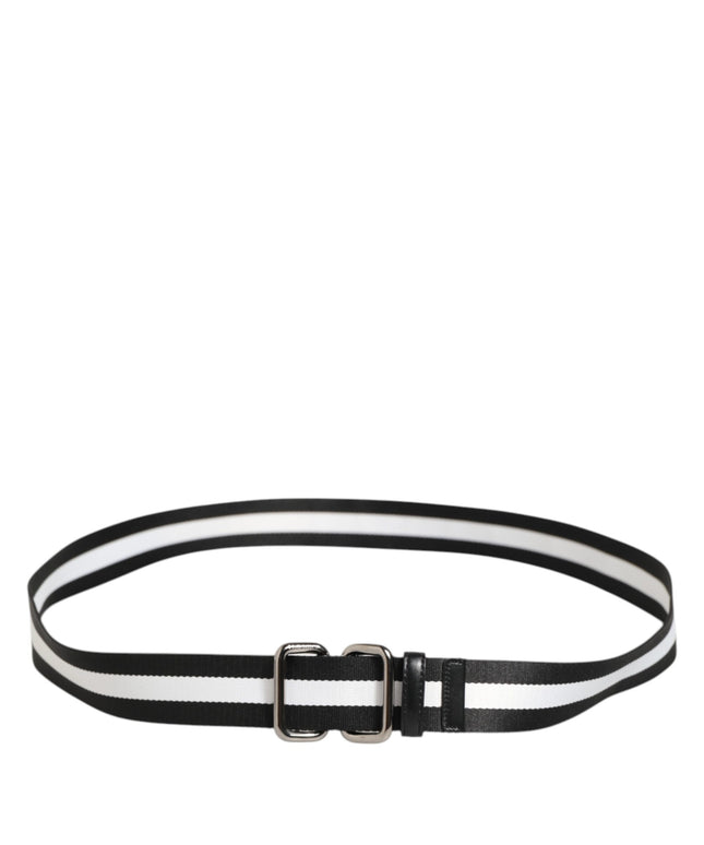 Dolce & Gabbana Black White Striped Logo Metal Buckle Belt