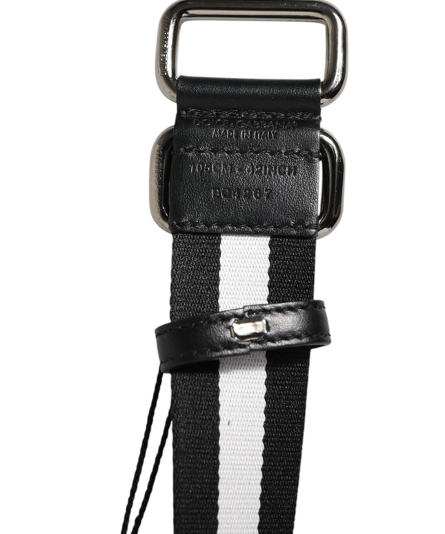 Dolce & Gabbana Black White Striped Logo Metal Buckle Belt